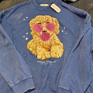 NWT Simply Southern Blue Sweatshirt with Dog Graphic XL